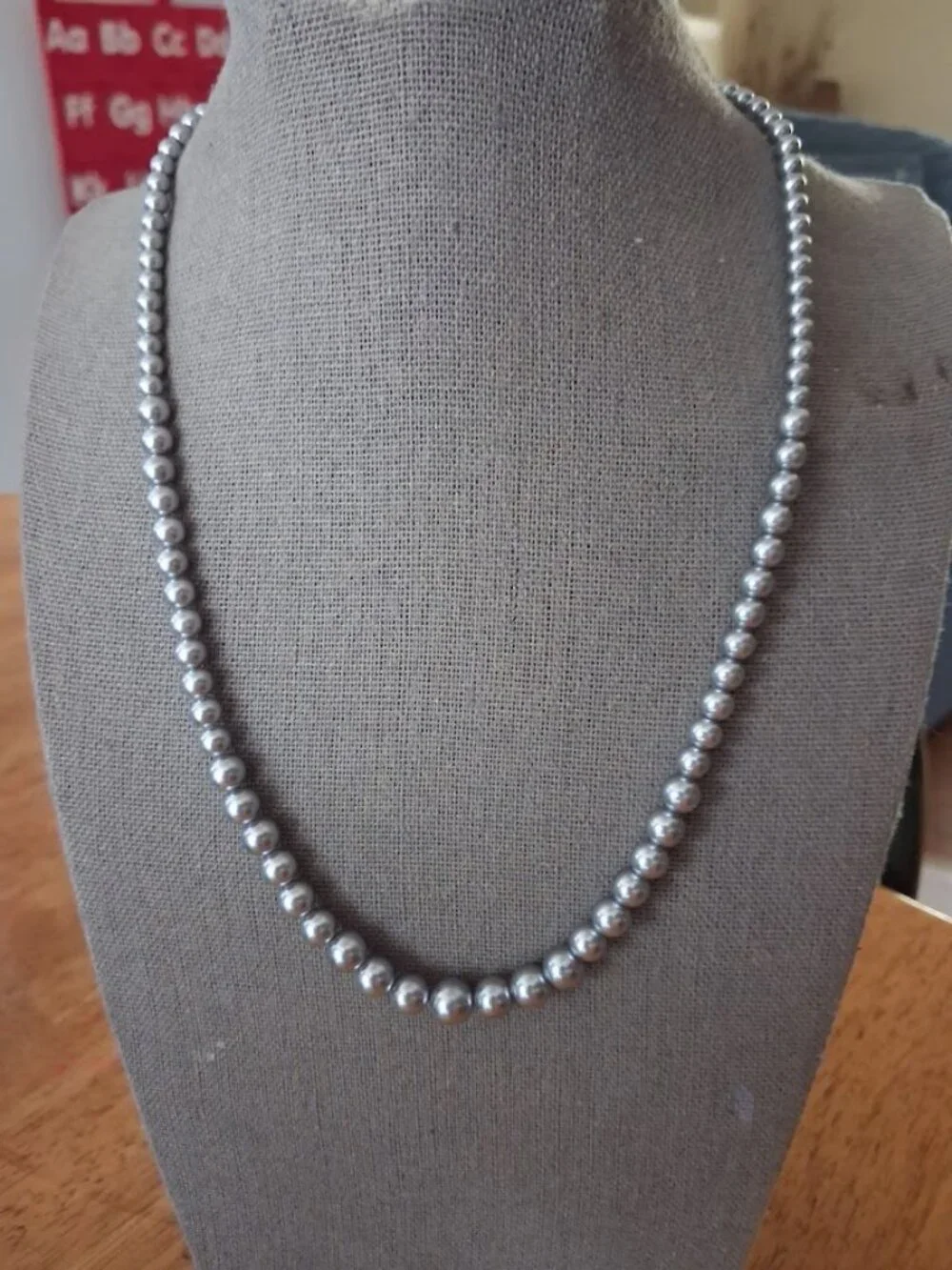 17 inch Gray beaded necklace